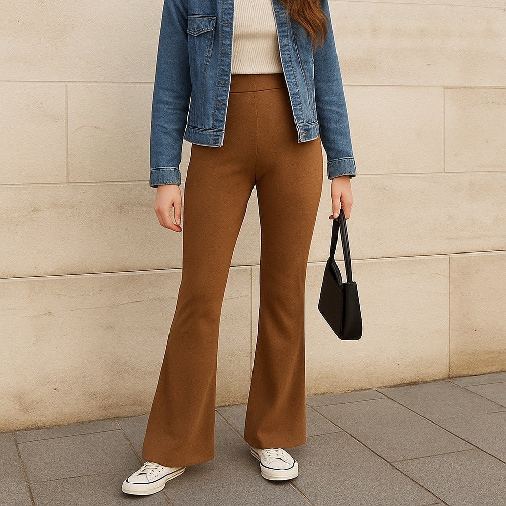 Mittoshop Women's L Brown‎ Stretch Flare Pants Retro Y2K 90s Aesthetic